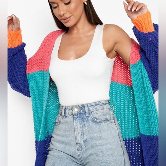 Boohoo Colorful Women's Long Cardigan Sweater - Picture 3 of 15